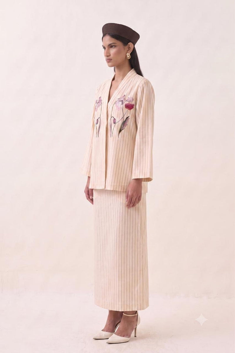 Lehar Midi Skirt cotton slub pant/trouser by O'Frida in ivory for women in Singapore