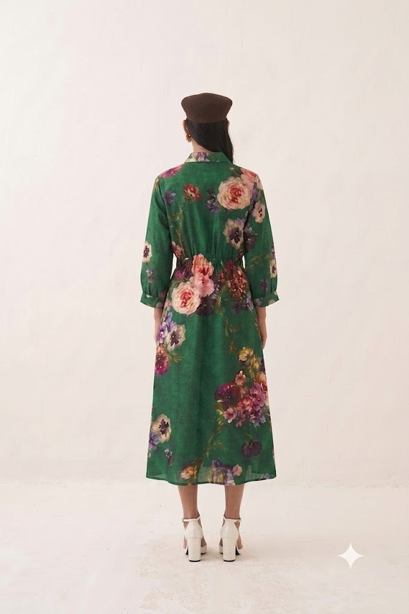 Rosarium Poem Dress poplin dress by O'Frida in green for women in Singapore
