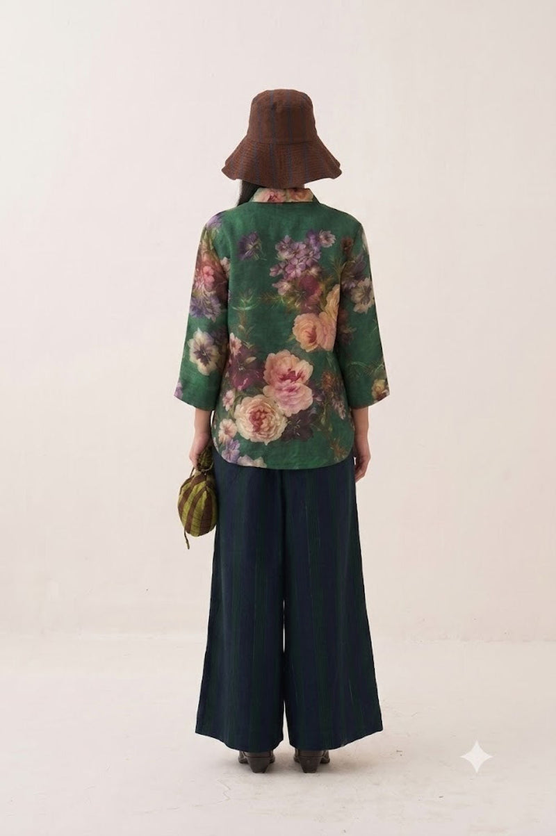 Rosarium Ivy Shirt cotton dobby top/shirt by O'Frida in green for women in Singapore