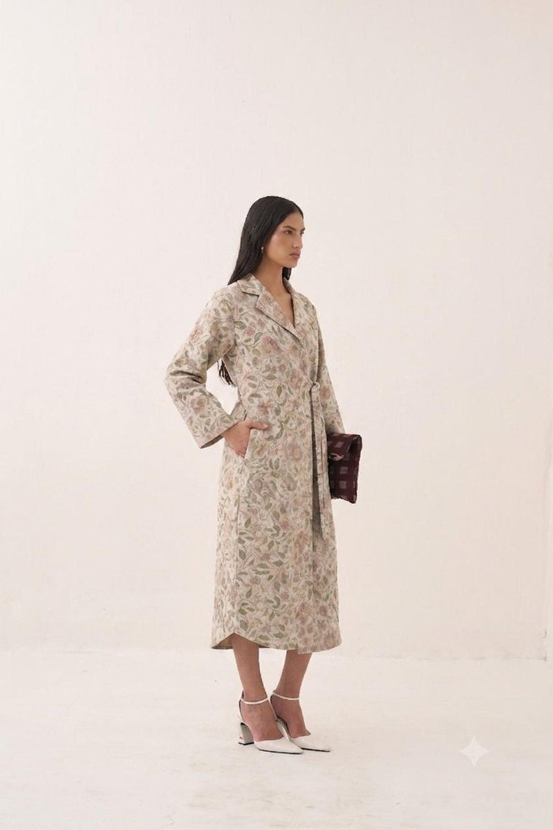Gulzar Wrap Trench bemberg muslin dress by O'Frida in off white for women in Singapore