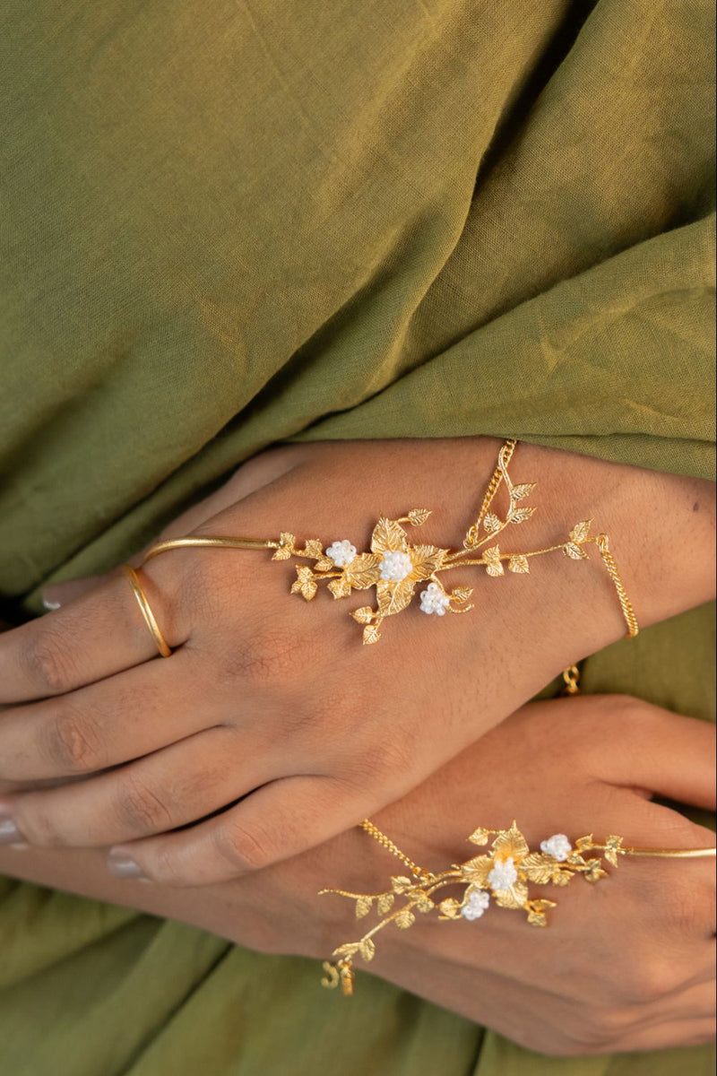 Chhayaa Harness 18k gold plated on brass bangle and bracelet by Aarjavee in gold for women in Singapore