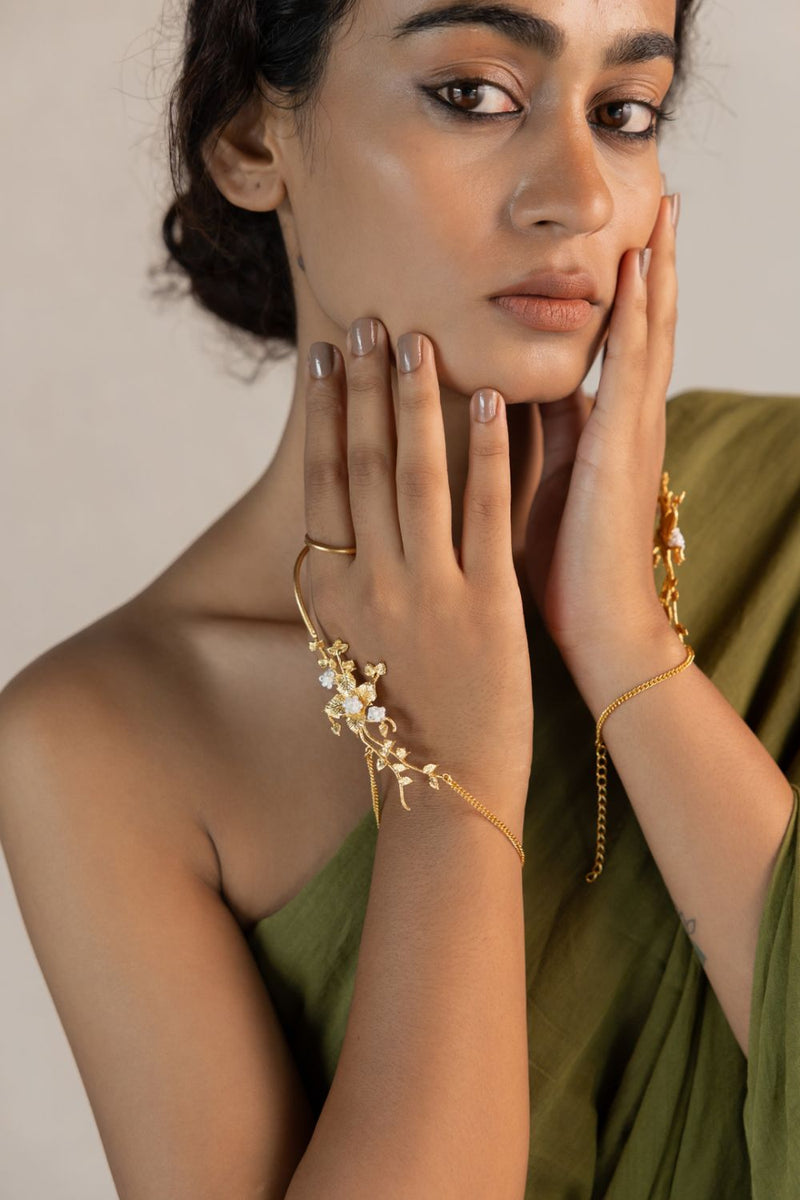 Chhayaa Harness 18k gold plated on brass bangle and bracelet by Aarjavee in gold for women in Singapore