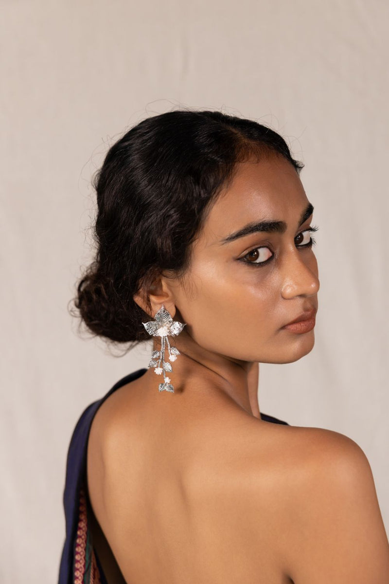 Chhayaa Butti 18k gold plated on brass earring by Aarjavee in gold for women in Singapore