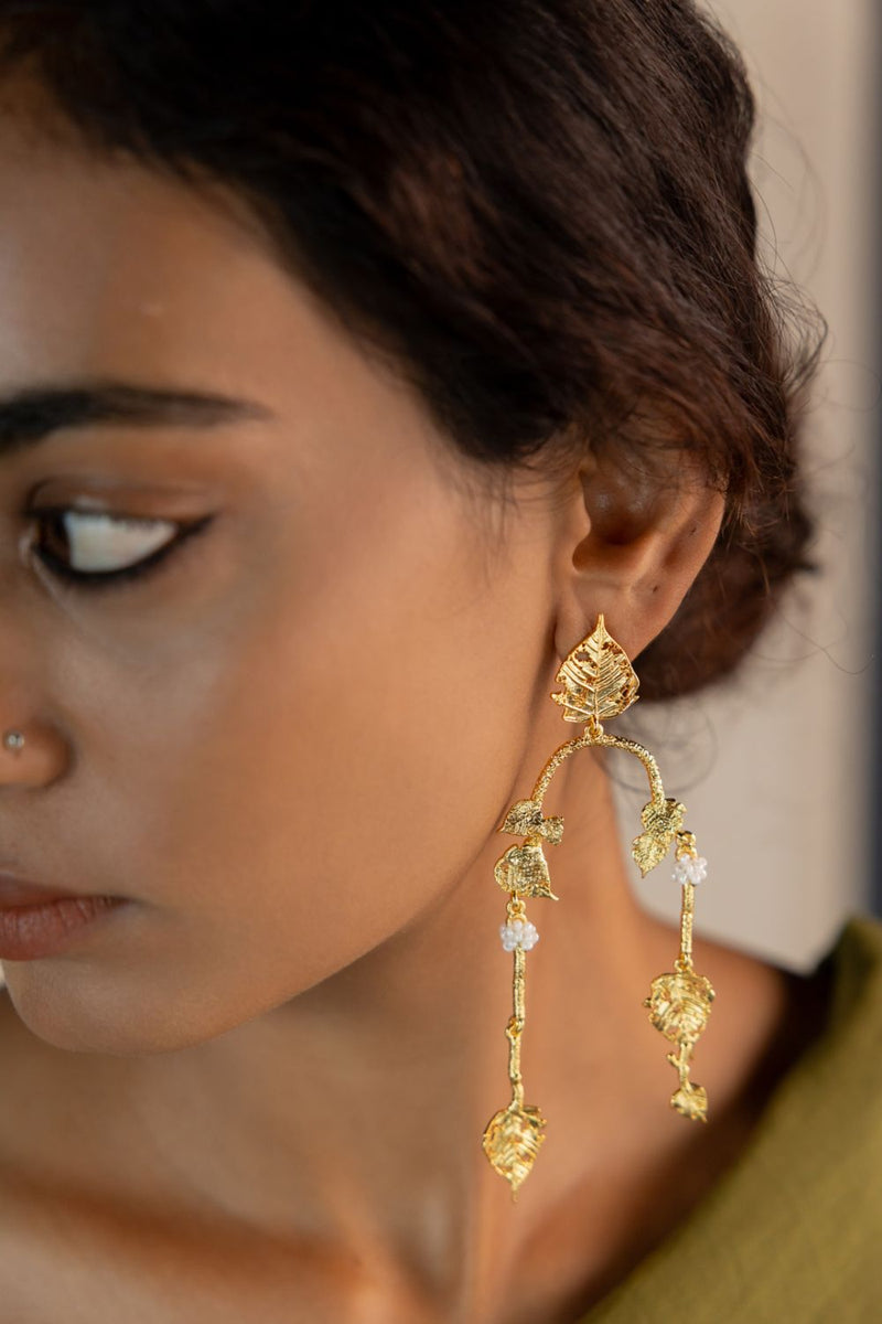Komal 18k gold plated on brass earring by Aarjavee in gold for women in Singapore