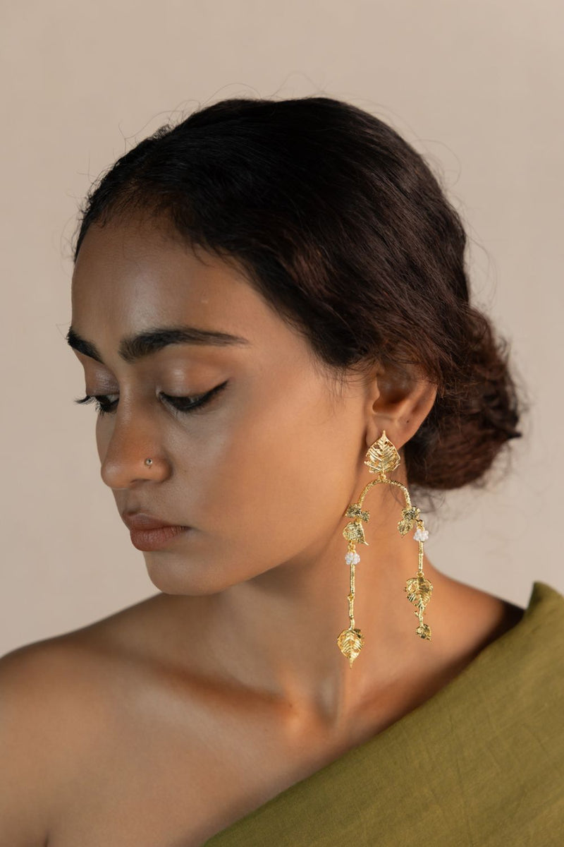Komal 18k gold plated on brass earring by Aarjavee in gold for women in Singapore