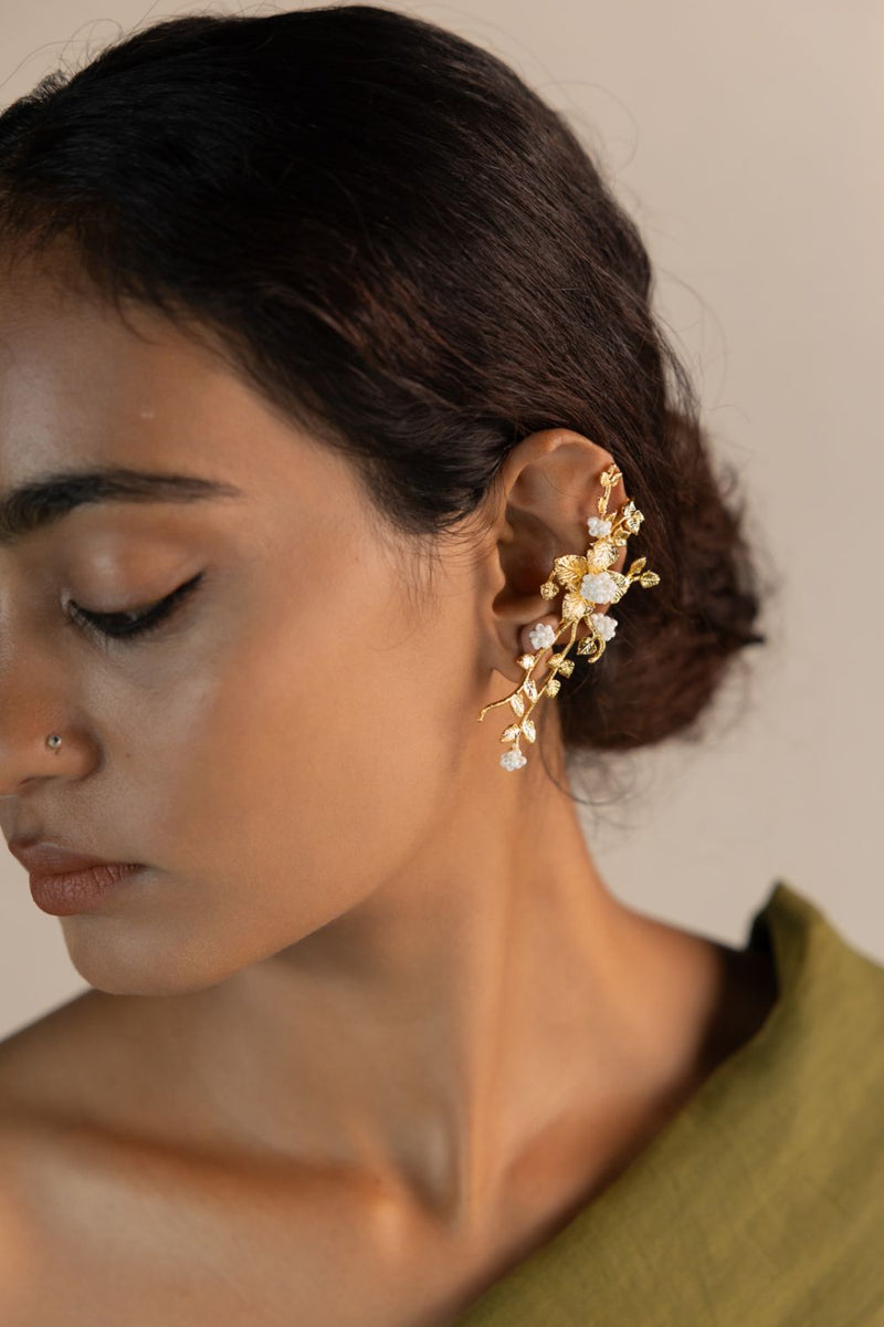 Nirjala 18k gold plated on brass earring by Aarjavee in gold for women in Singapore