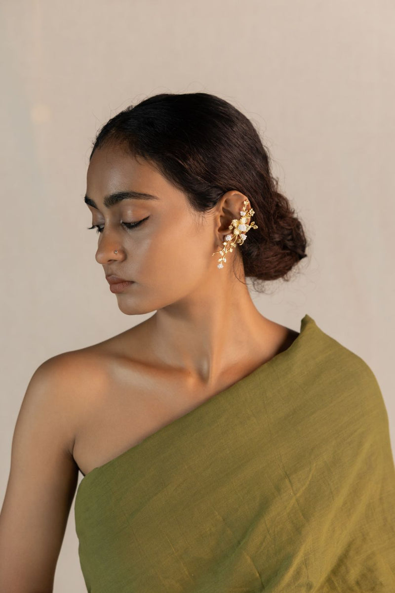 Nirjala 18k gold plated on brass earring by Aarjavee in gold for women in Singapore