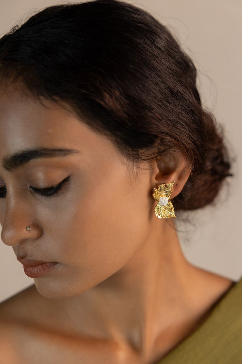 Parna 18k gold plated on brass earring by Aarjavee in gold for women in Singapore