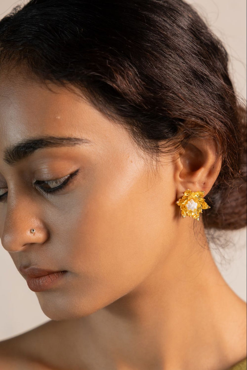 Pushpi 18k gold plated on brass earring by Aarjavee in gold for women in Singapore