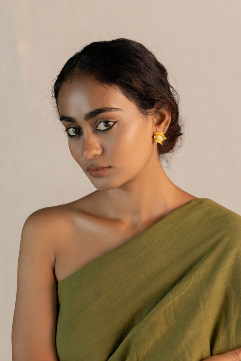 Pushpi 18k gold plated on brass earring by Aarjavee in gold for women in Singapore