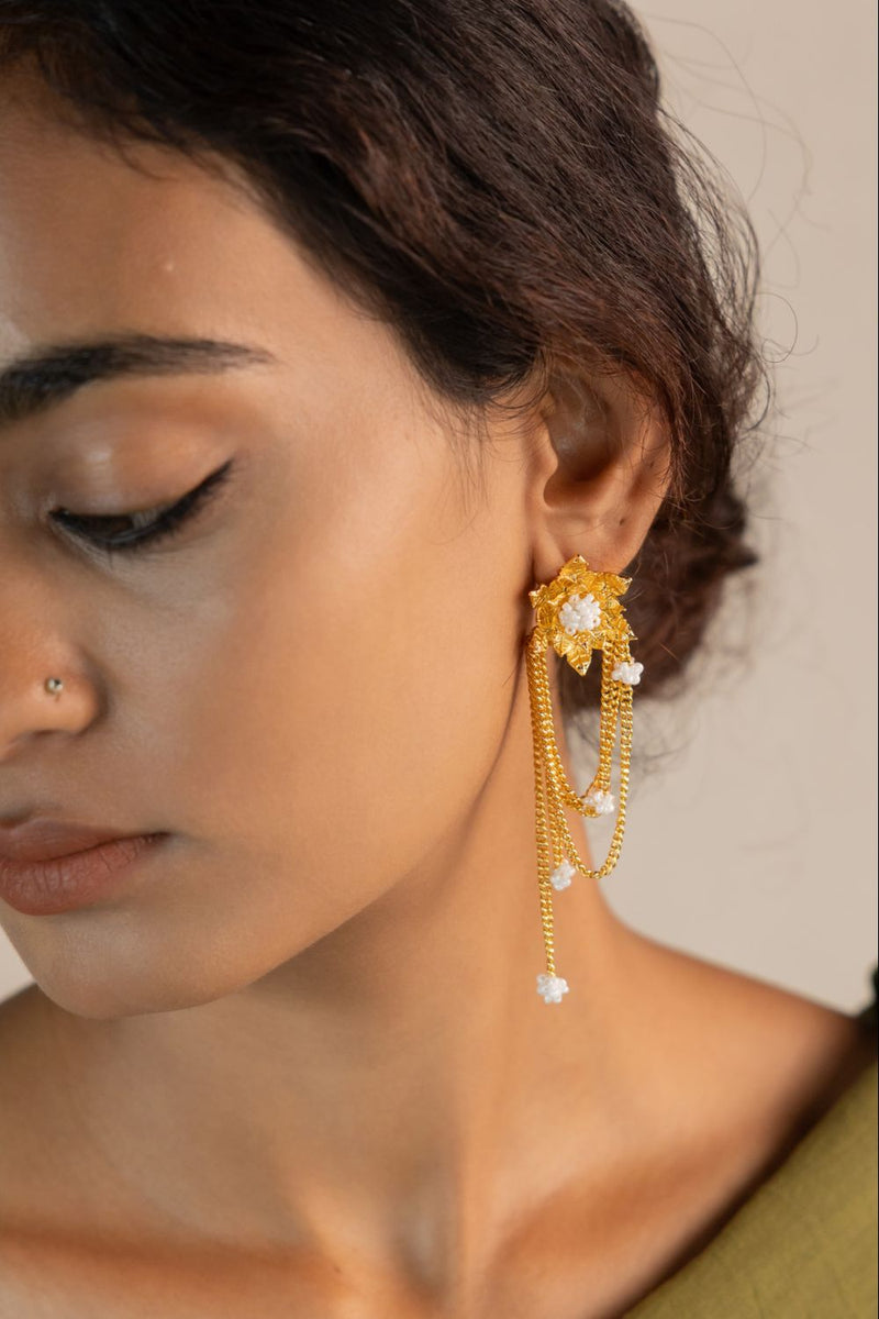 Parnika 18k gold plated on brass earring by Aarjavee in gold for women in Singapore