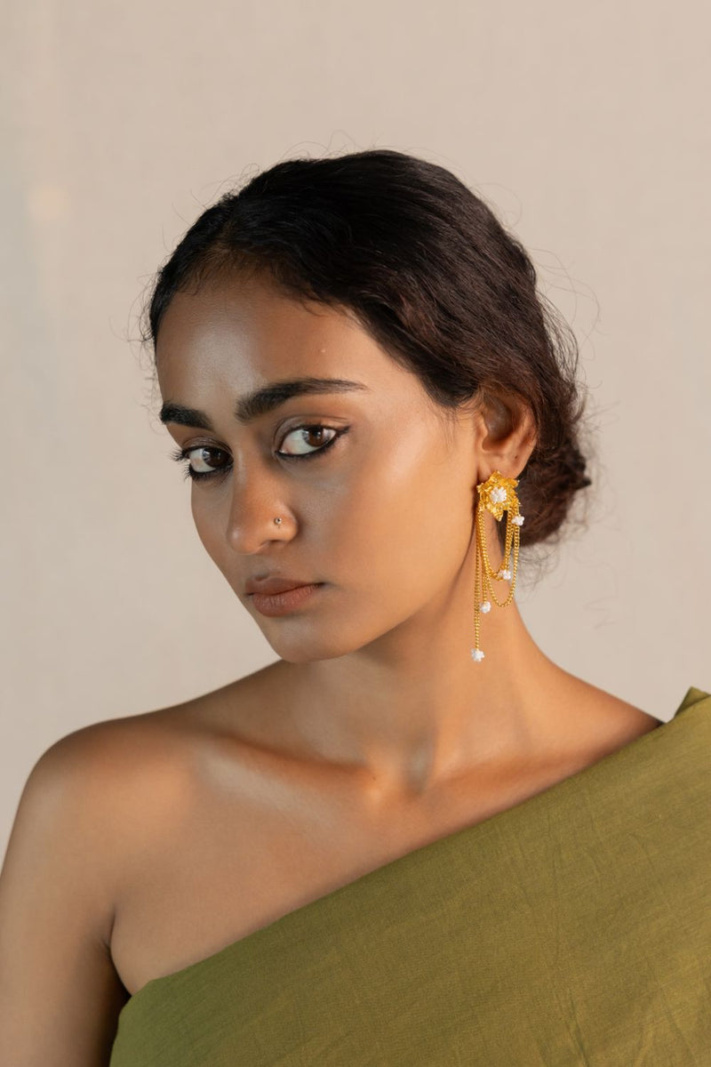 Parnika 18k gold plated on brass earring by Aarjavee in gold for women in Singapore