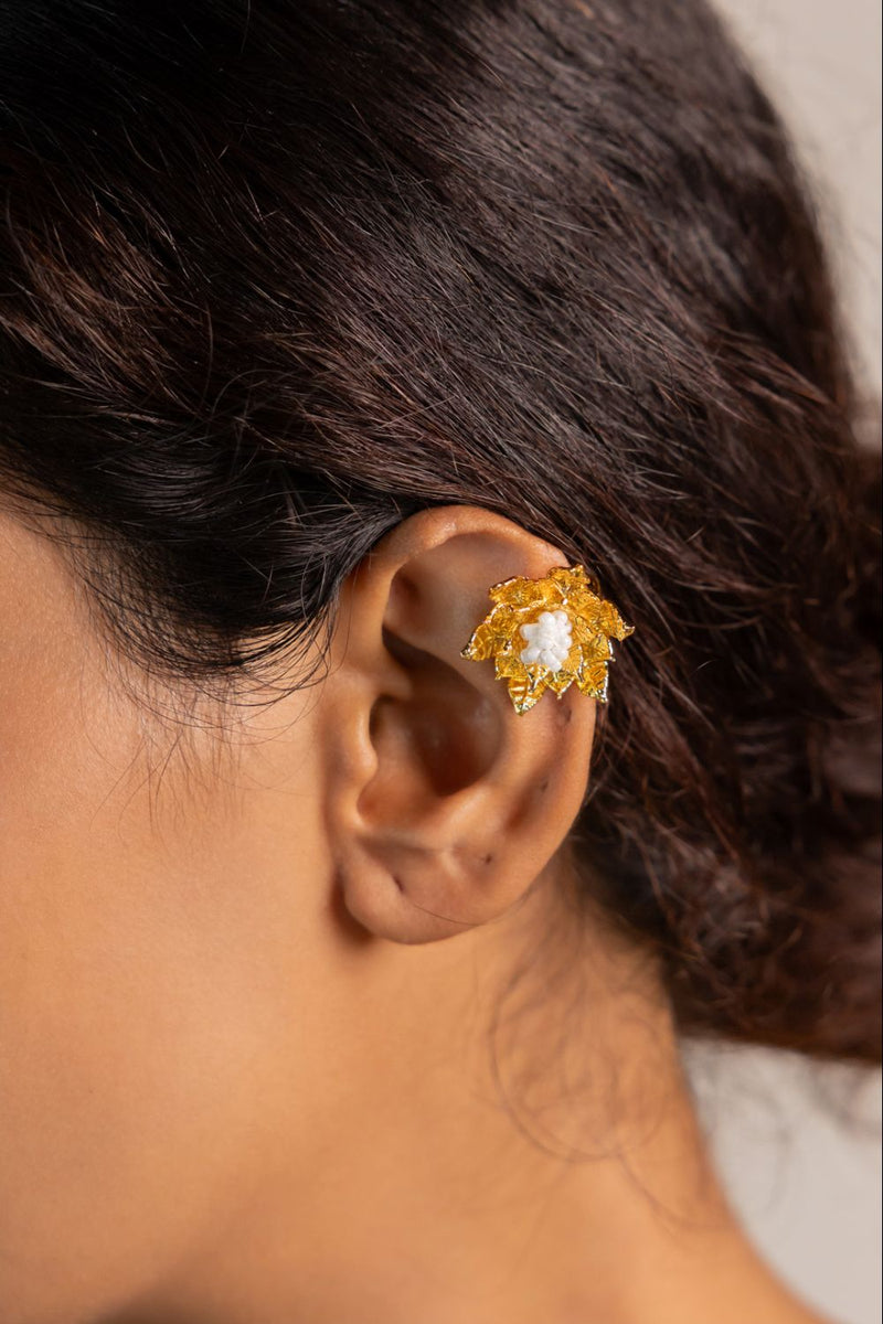 Parna Cuff 18k gold plated on brass earring by Aarjavee in gold for women in Singapore