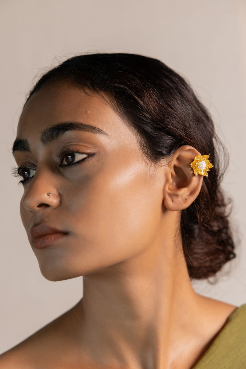 Parna Cuff 18k gold plated on brass earring by Aarjavee in gold for women in Singapore
