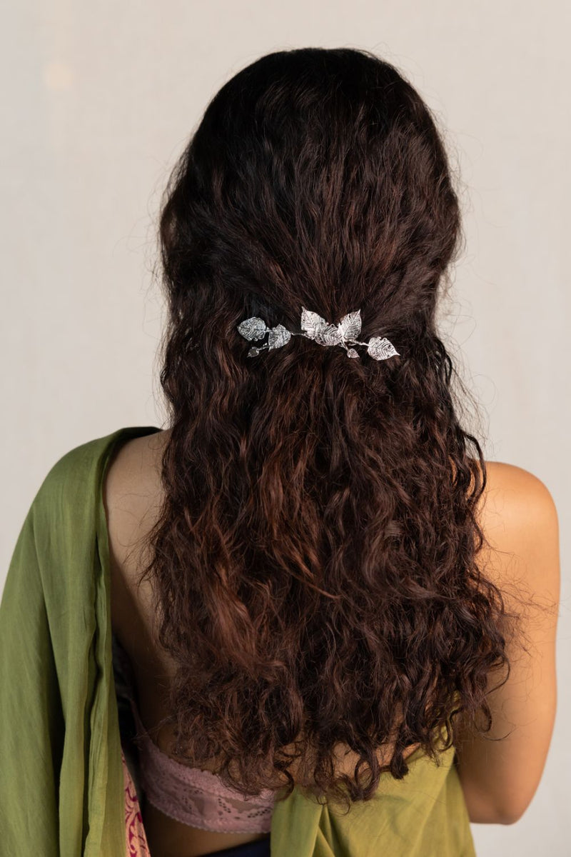 Nirjala hair pin 18k gold plated on brass hair accessorie by Aarjavee in gold for women in Singapore