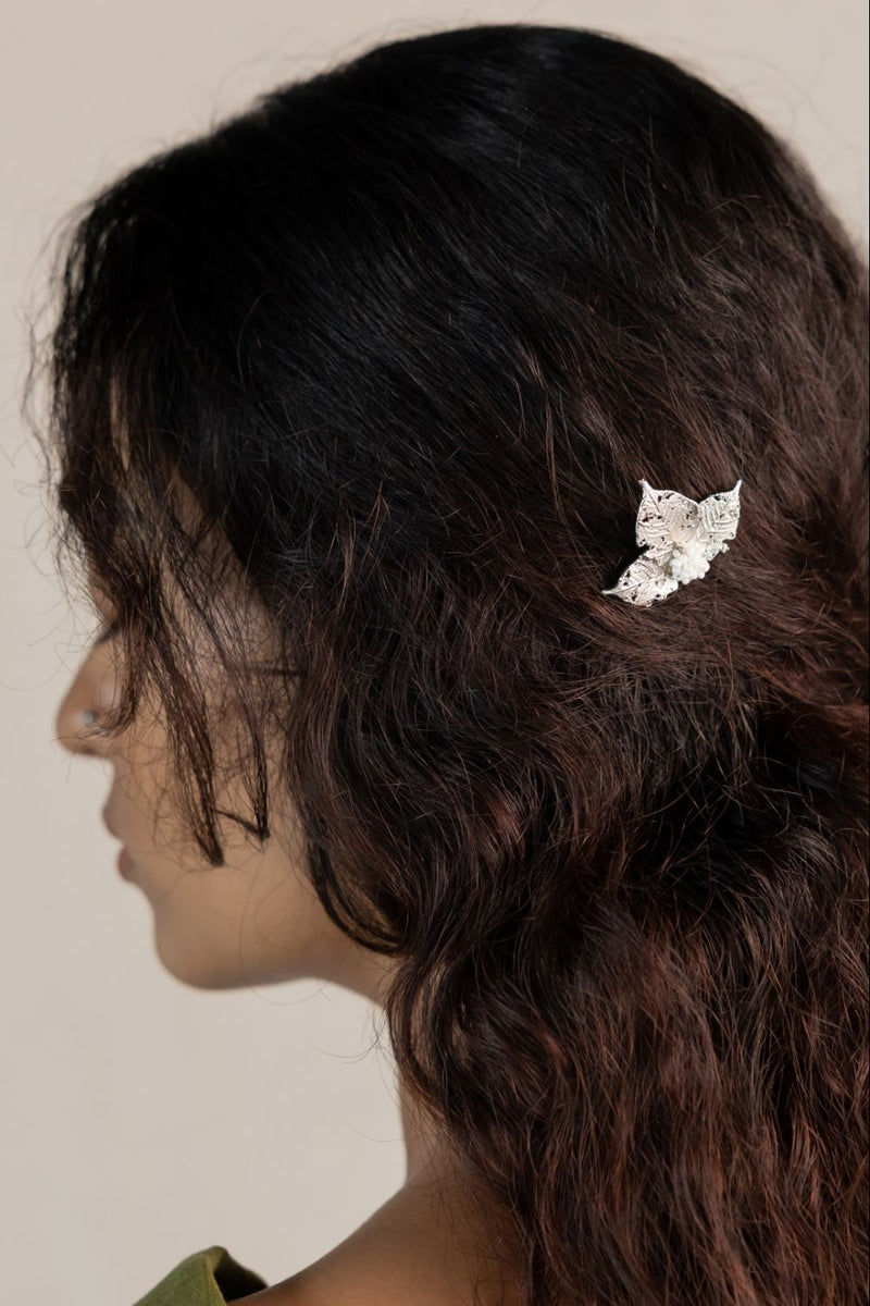 Lata hair pin 18k gold plated on brass hair accessorie by Aarjavee in gold for women in Singapore