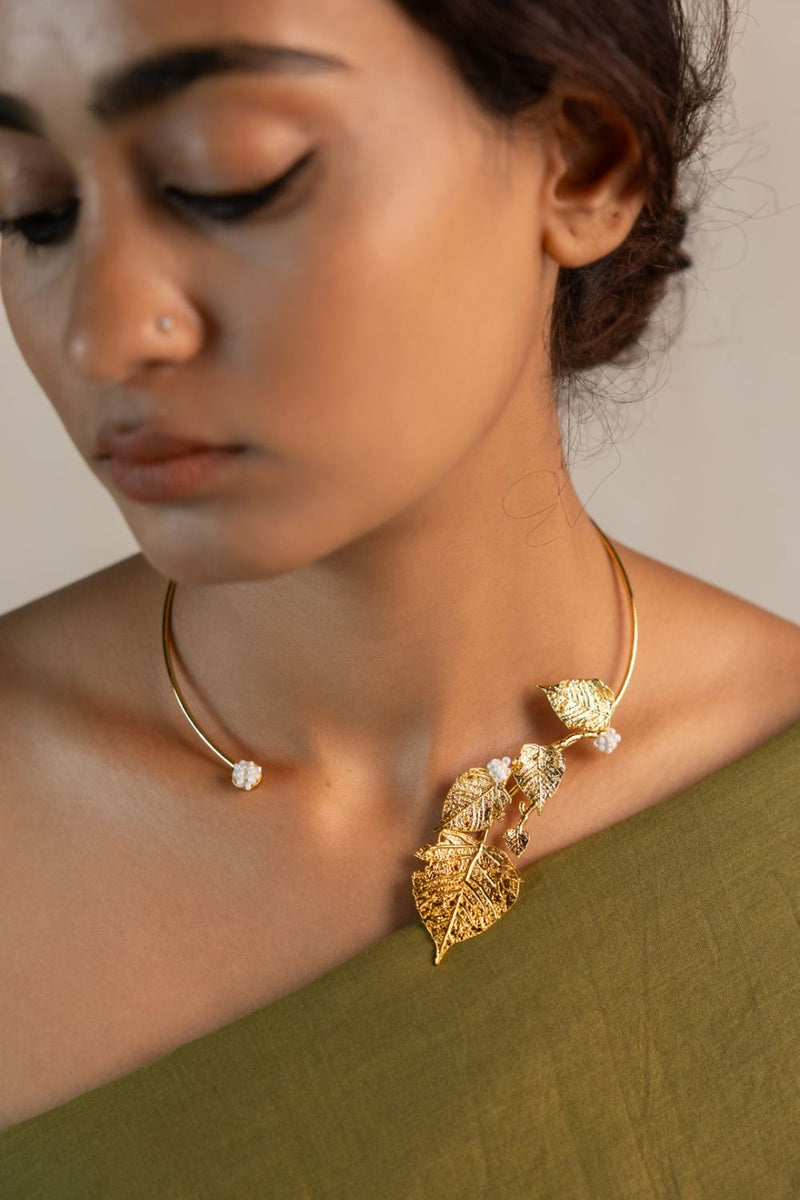 Parij Hasli 18k gold plated on brass neckpiece by Aarjavee in gold for women in Singapore