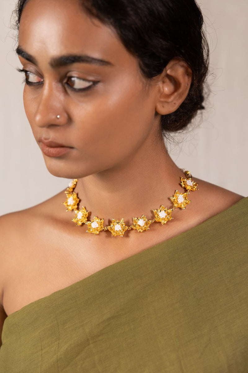 Parnika choker 18k gold plated on brass neckpiece by Aarjavee in gold for women in Singapore