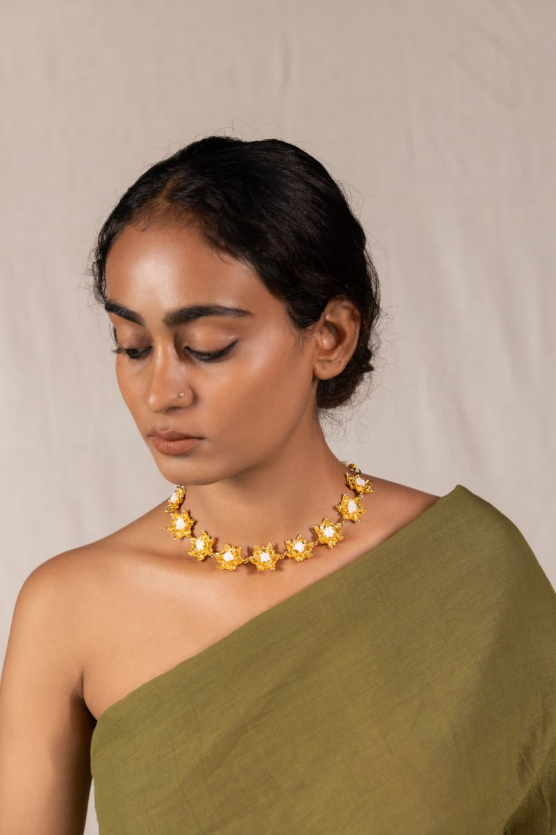 Parnika choker 18k gold plated on brass neckpiece by Aarjavee in gold for women in Singapore