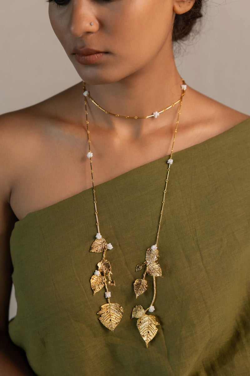 Megh Lariat 18k gold plated on brass neckpiece by Aarjavee in gold for women in Singapore