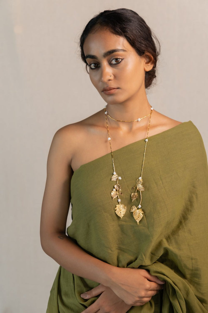 Megh Lariat 18k gold plated on brass neckpiece by Aarjavee in gold for women in Singapore