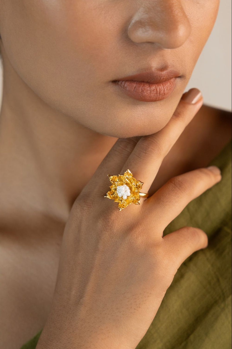 Parna Veeti 18k gold plated on brass ring by Aarjavee in gold for women in Singapore