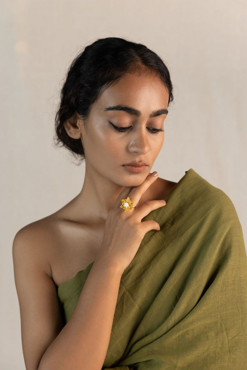 Parna Veeti 18k gold plated on brass ring by Aarjavee in gold for women in Singapore