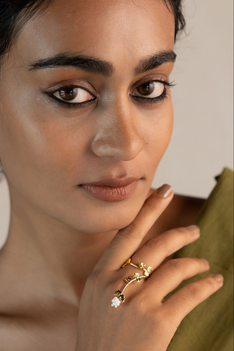 Lata Veeti 18k gold plated on brass ring by Aarjavee in gold for women in Singapore
