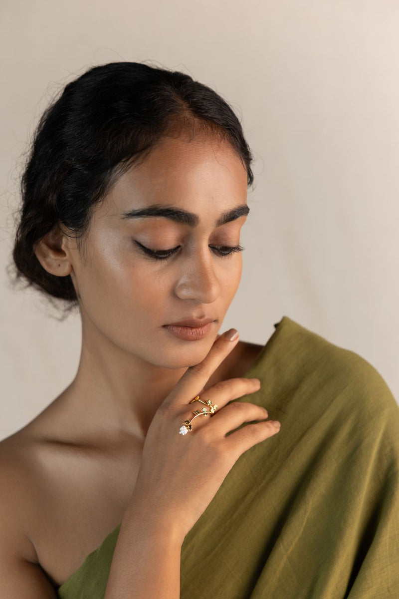 Lata Veeti 18k gold plated on brass ring by Aarjavee in gold for women in Singapore