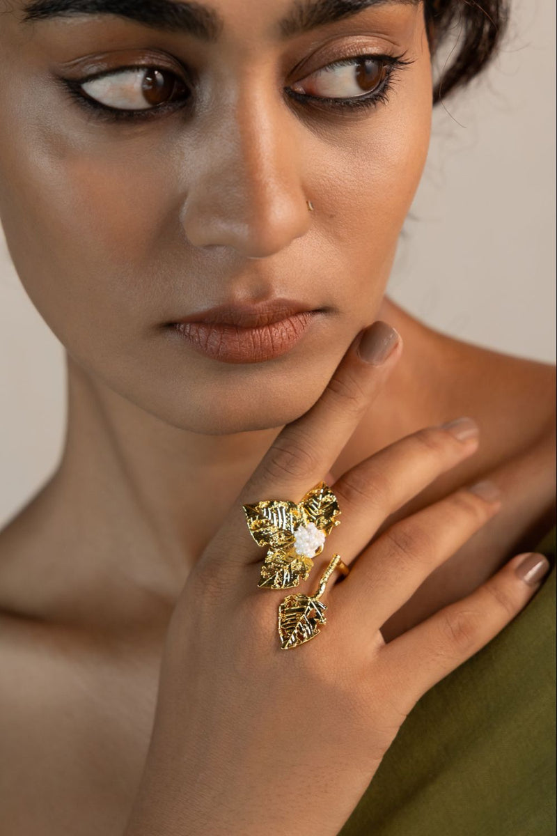Taru Veeti 18k gold plated on brass ring by Aarjavee in gold for women in Singapore