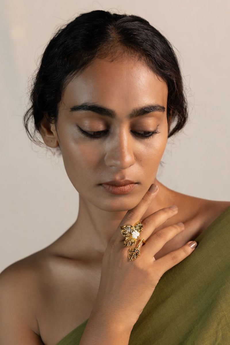 Taru Veeti 18k gold plated on brass ring by Aarjavee in gold for women in Singapore