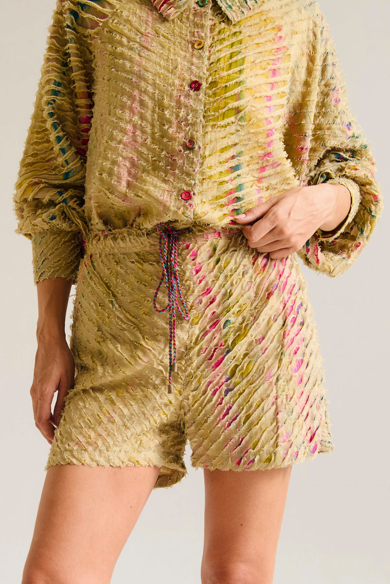 Petunia Short chanderi silk,cotton silk short by Capisvirleo in yellow for women in Singapore