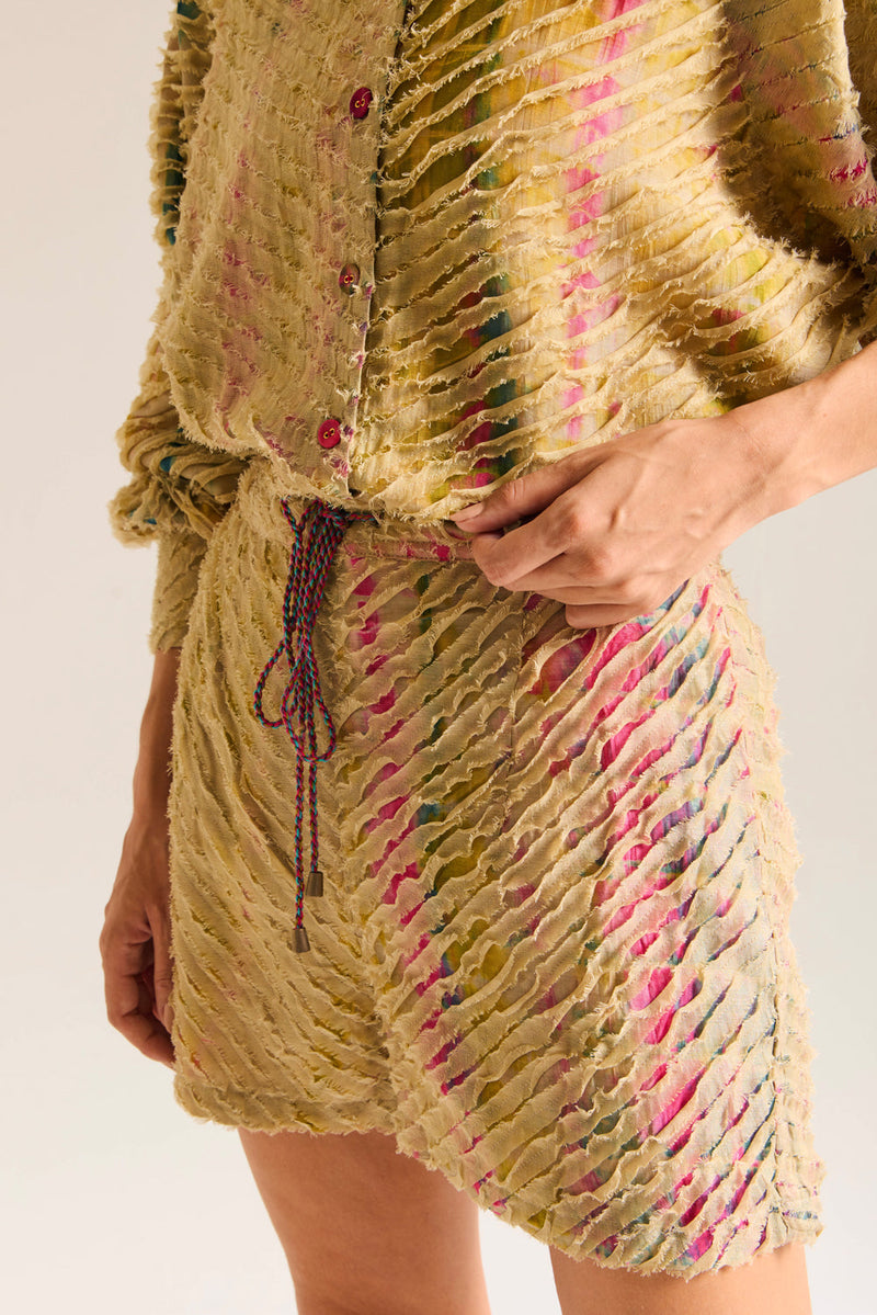 Petunia Short chanderi silk,cotton silk short by Capisvirleo in yellow for women in Singapore