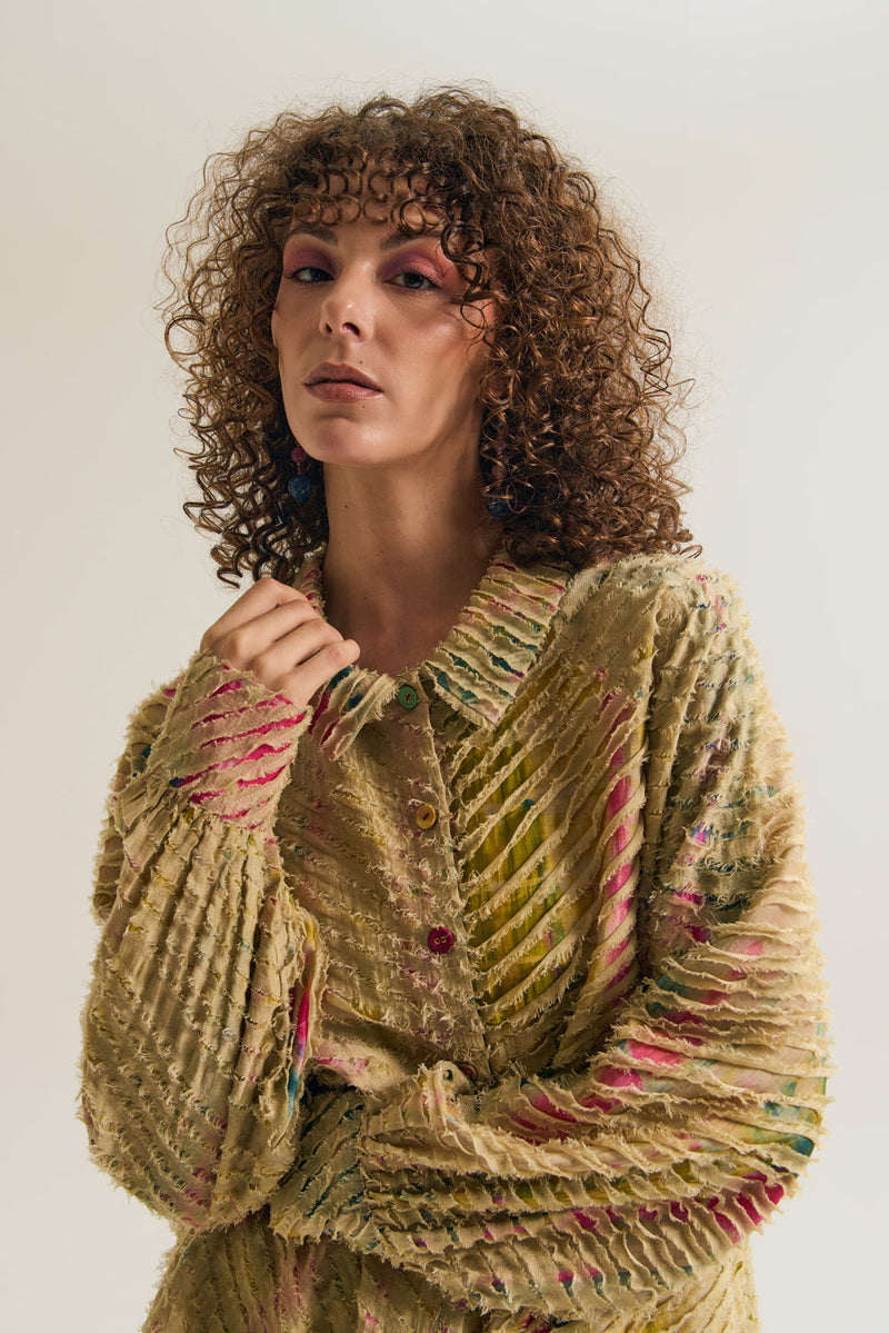 Petunia Shirt chanderi silk,cotton silk top/shirt by Capisvirleo in yellow for women in Singapore
