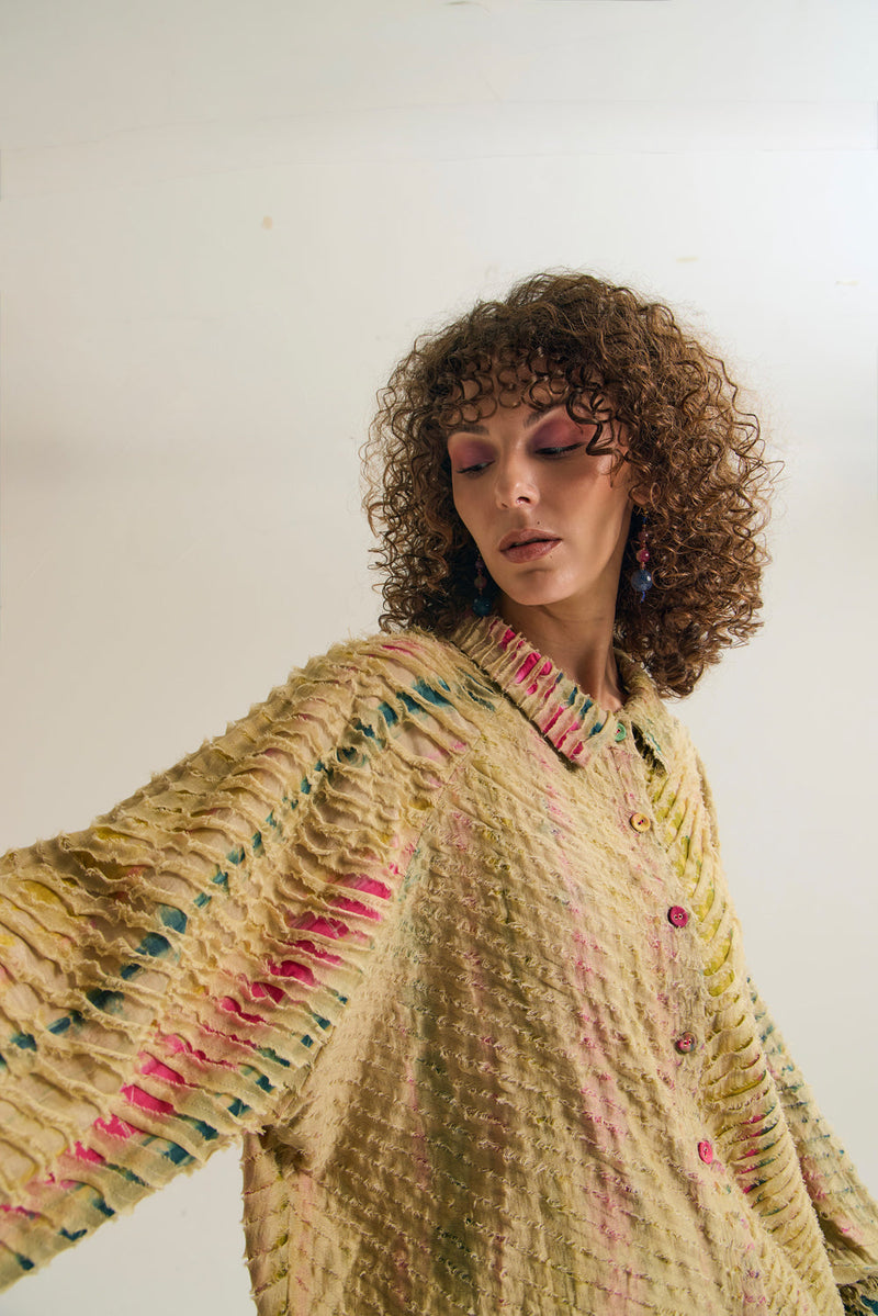 Petunia Shirt chanderi silk,cotton silk top/shirt by Capisvirleo in yellow for women in Singapore