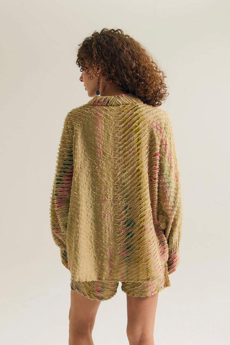 Petunia Shirt chanderi silk,cotton silk top/shirt by Capisvirleo in yellow for women in Singapore