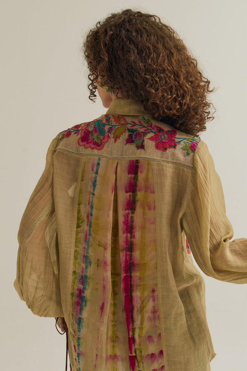Camellia Shirt chanderi silk top/shirt by Capisvirleo in yellow for women in Singapore