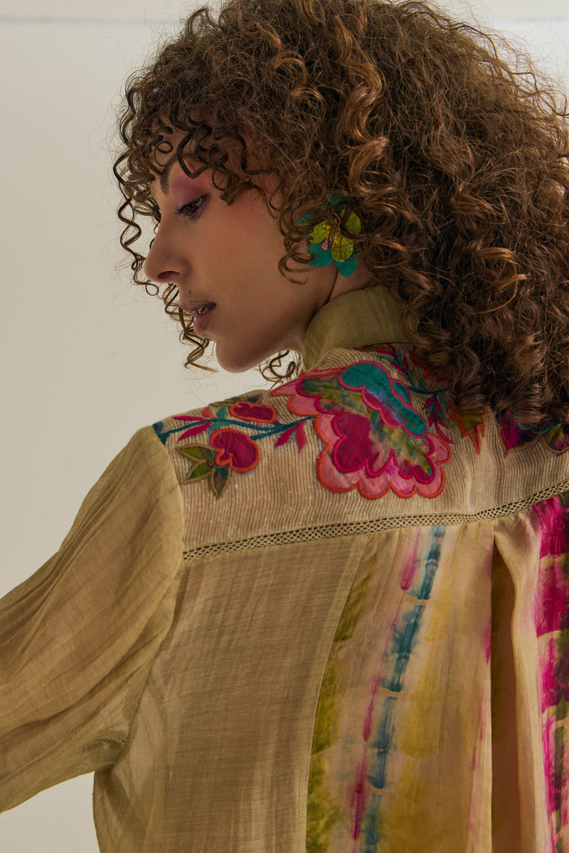 Camellia Shirt chanderi silk top/shirt by Capisvirleo in yellow for women in Singapore