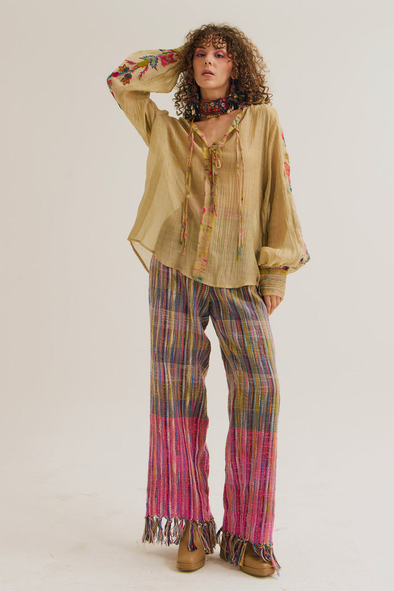 Chloe Shirt chanderi silk top/shirt by Capisvirleo in yellow for women in Singapore