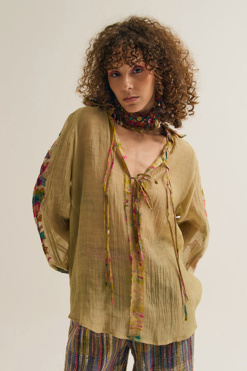 Chloe Shirt chanderi silk top/shirt by Capisvirleo in yellow for women in Singapore