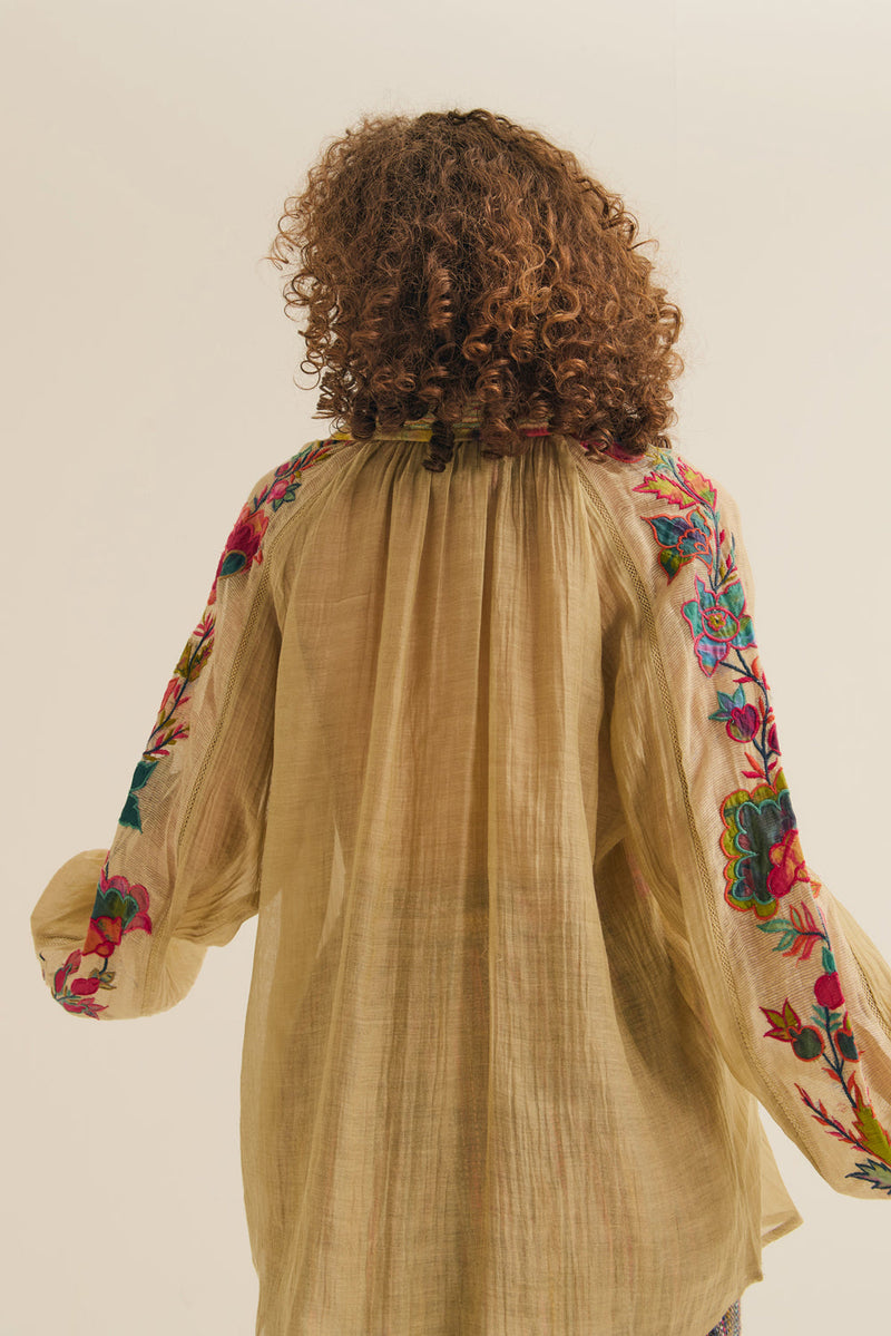 Chloe Shirt chanderi silk top/shirt by Capisvirleo in yellow for women in Singapore