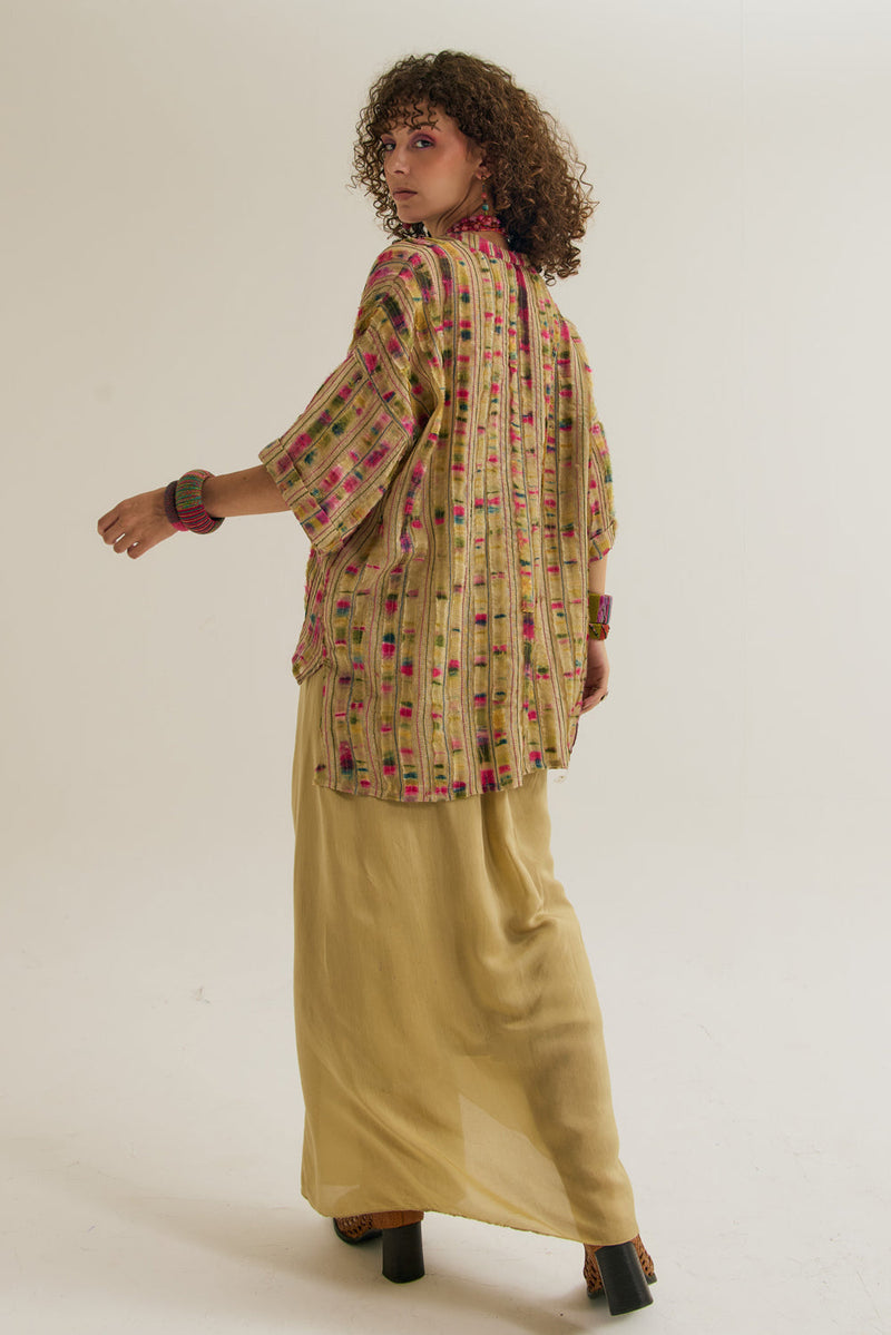 Nargis & Gulmohar Set jute,silk co-ord set by Capisvirleo in yellow for women in Singapore