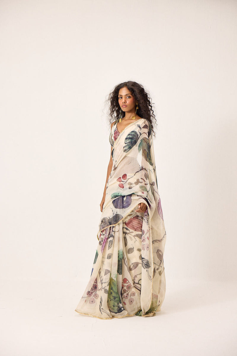 Avery Saree kota doria by Khara Kapas in ecru for women in Singapore