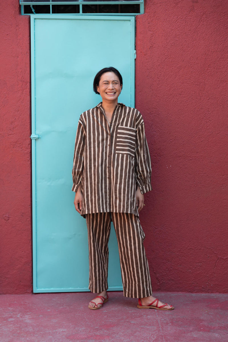Artist Smock — Dumbo Stripes cotton by World of Crow in brown color for women in Singapore