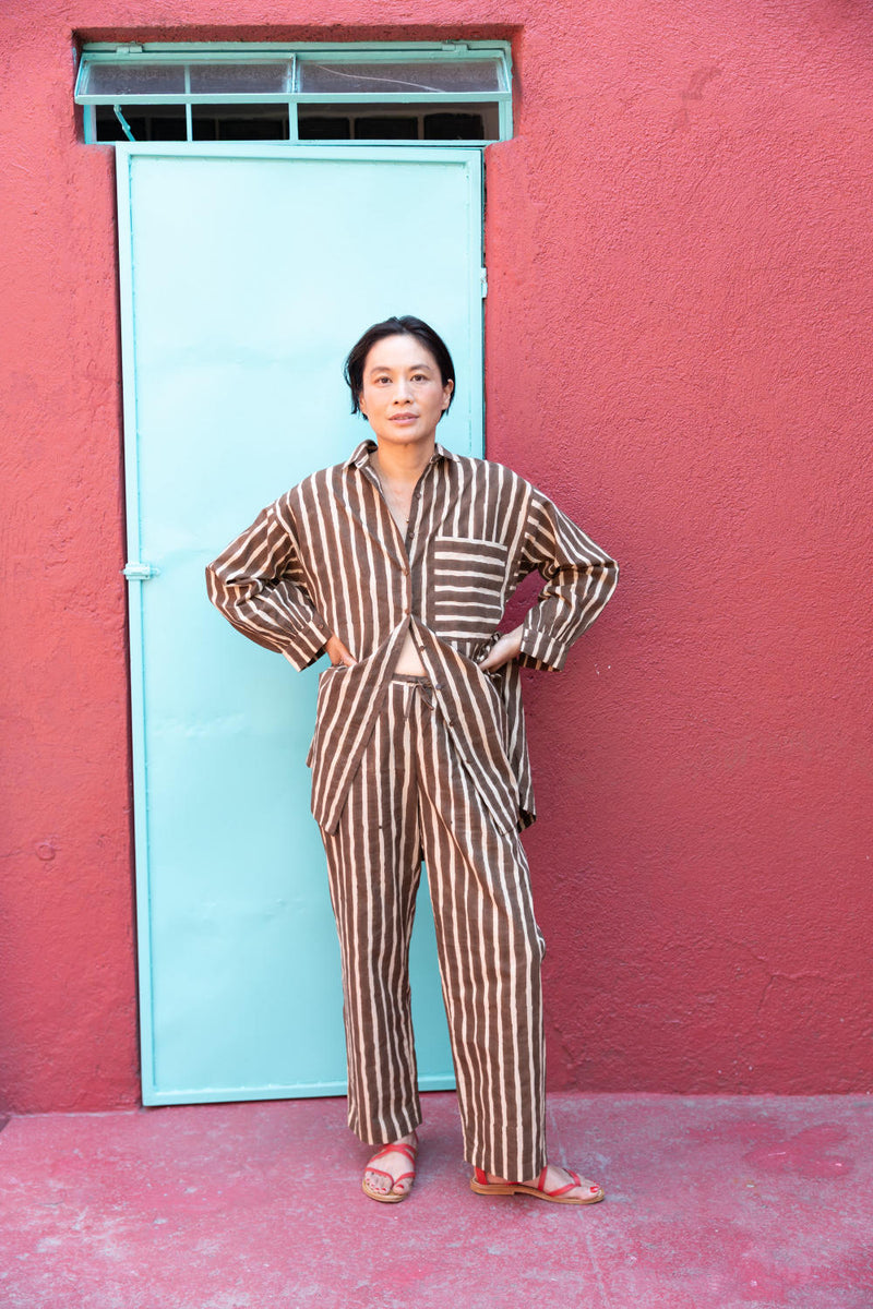 Artist Smock — Dumbo Stripes cotton by World of Crow in brown color for women in Singapore