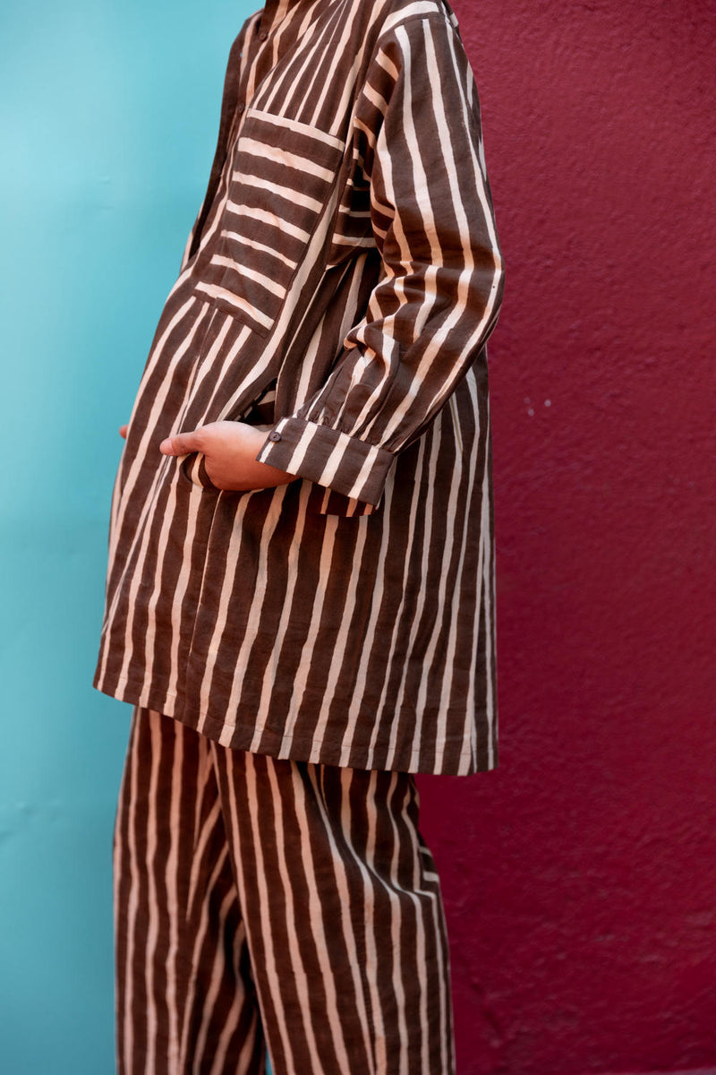 Artist Smock — Dumbo Stripes cotton by World of Crow in brown color for women in Singapore