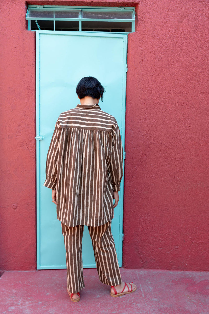Artist Smock — Dumbo Stripes cotton by World of Crow in brown color for women in Singapore