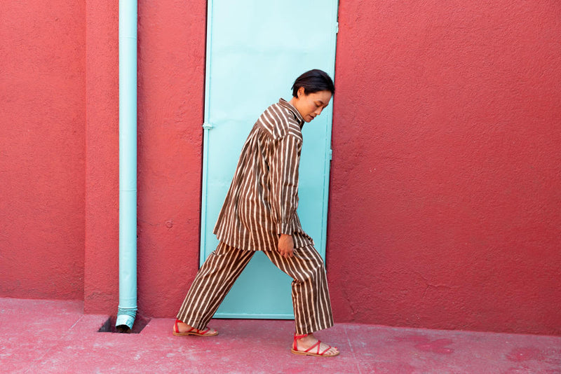 Artist Smock — Dumbo Stripes cotton by World of Crow in brown color for women in Singapore