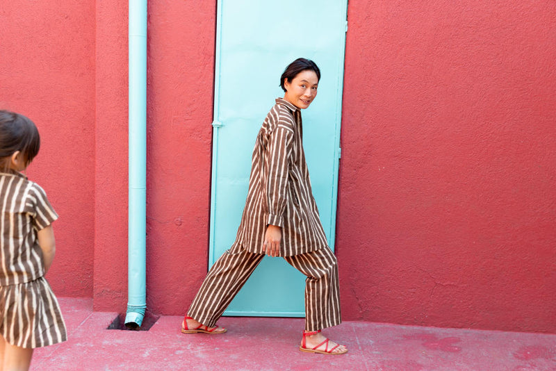 Artist Smock — Dumbo Stripes cotton by World of Crow in brown color for women in Singapore