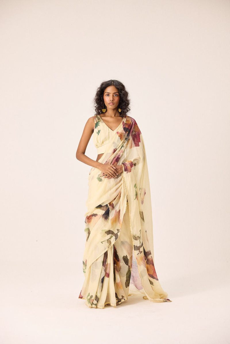 Soleil Saree Set kota doria & mul by Khara Kapas in yellow for women in Singapore